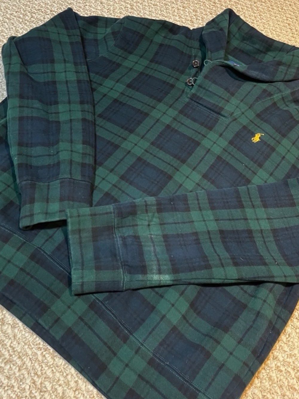 Polo by Ralph Lauren Green & Navy Plaid Shawl-Collar Knit - Picture 5 of 5